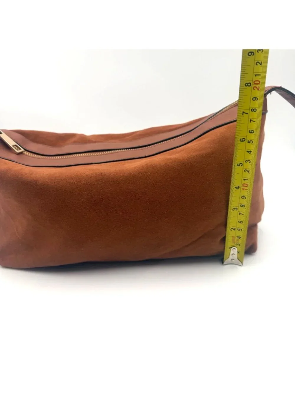 Sondra Roberts Squared Brown Slouch Hobo Shoulder Bag Faux Suede Zip Purse
